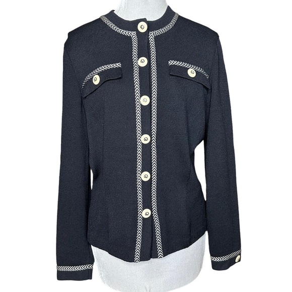 St. John Collection Black Knit Cardigan. Size 10 - Picture 1 of 8